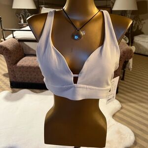Athleta off white Plunge Sports Bra Tank